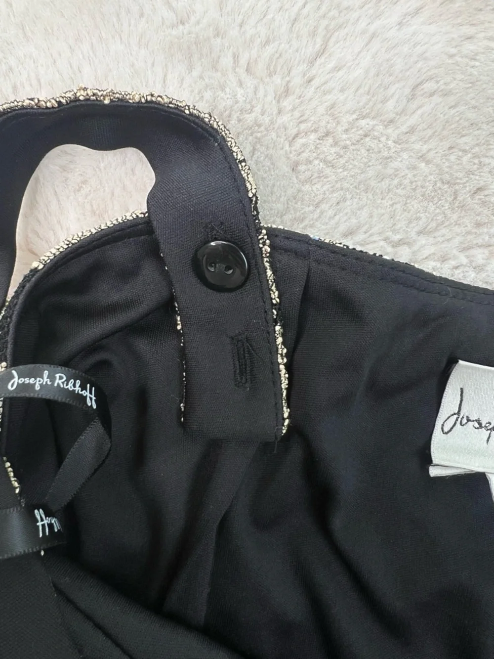 Joseph Ribkoff Black Gold Sparkle Lace Halter Bodycon Dress Size 12 Mini Vintage - Picture 10 of 16